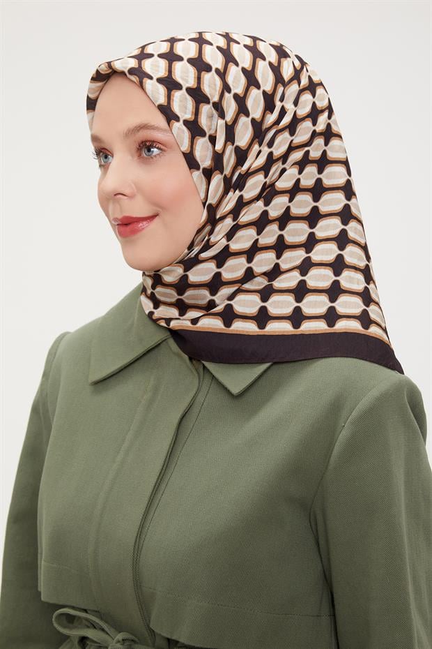 Acı Kahve Elips Desen Modal İpek Eşarp