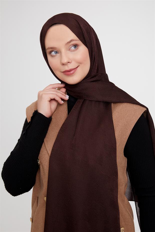 Acı Kahve Hologram Desen Jakarlı Janjan Şal