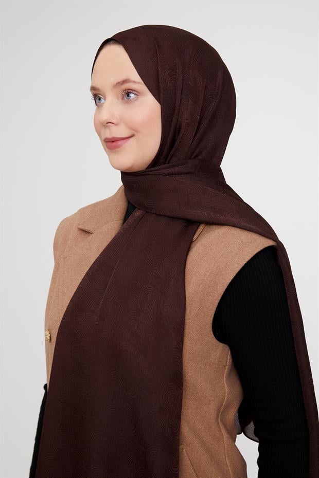 Acı Kahve Hologram Desen Jakarlı Janjan Şal