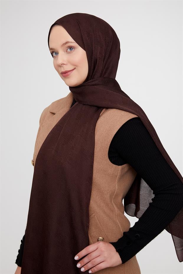 Acı Kahve Hologram Desen Jakarlı Janjan Şal