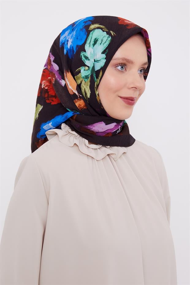 Acı Kahve Soyut Desen Modal İpek Eşarp
