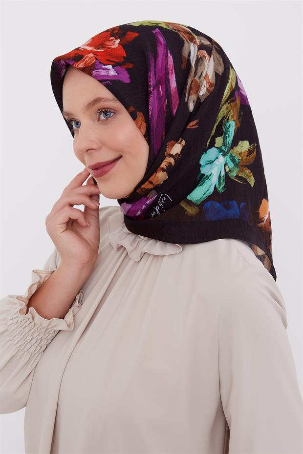 Acı Kahve Soyut Desen Modal İpek Eşarp