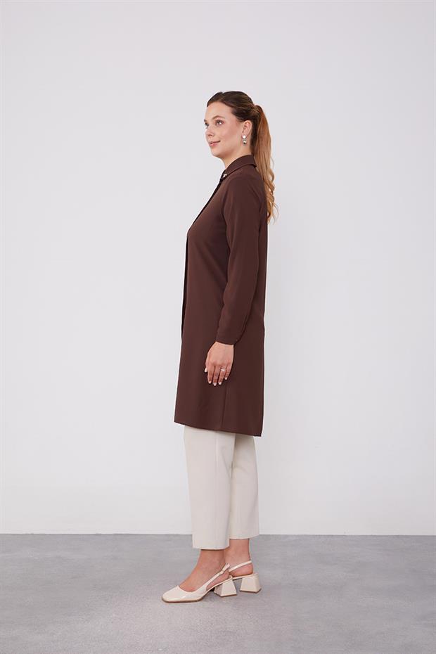 Acı Kahve Yaka Taş Detaylı Tunik