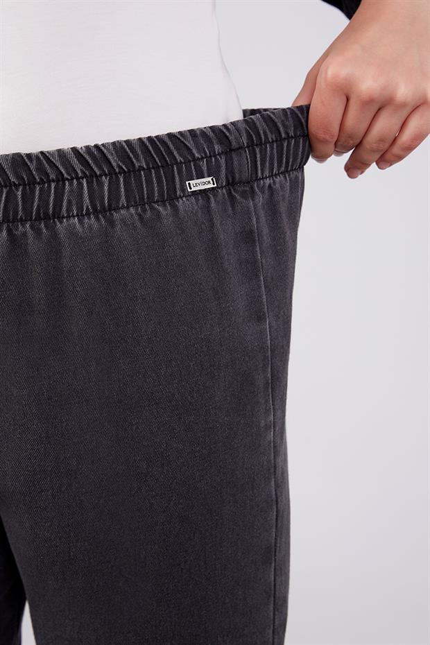 Antrasit Beli Büzgülü Jean Pantolon