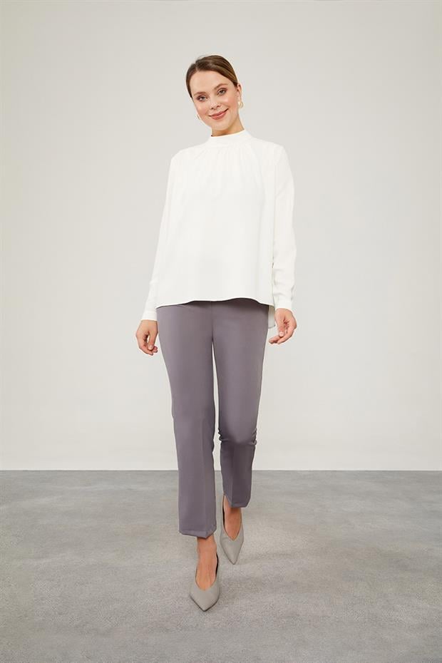 Antrasit Beli Lastikli Cep Detaylı Pantolon