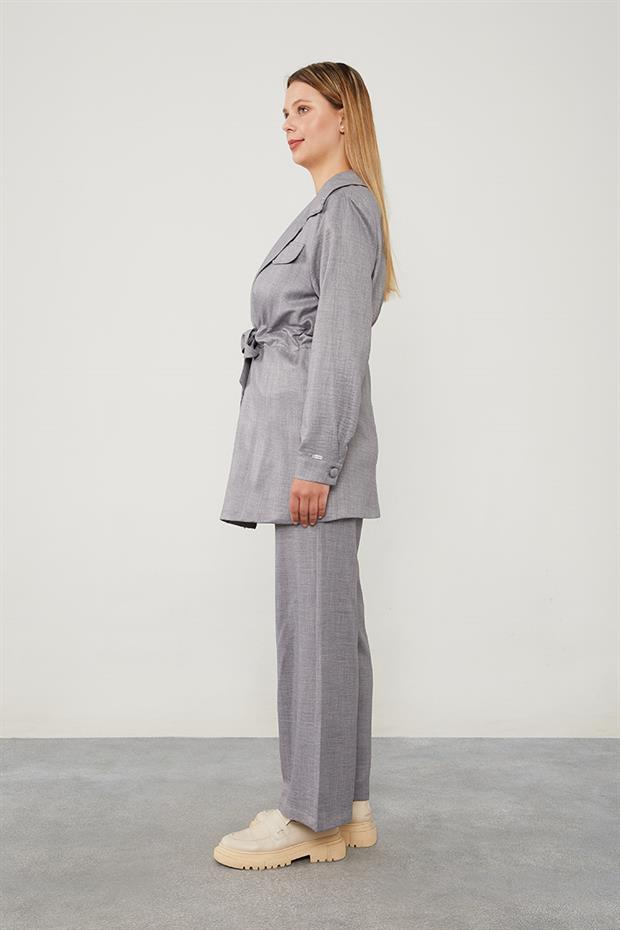 Antrasit Yakası Taş İşlemeli Ceket Takım