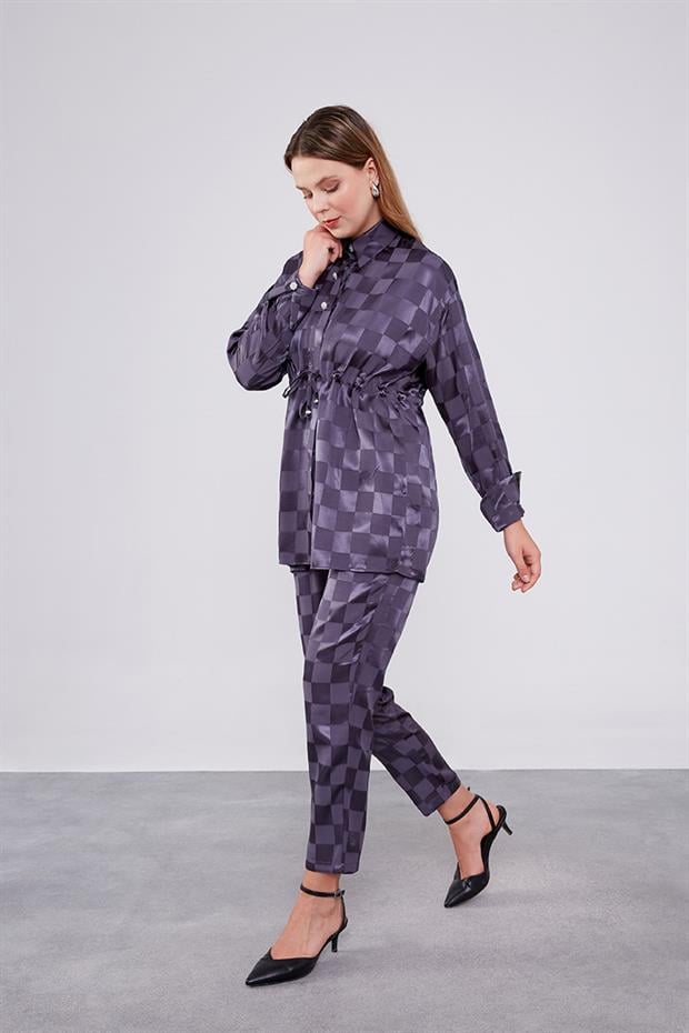 Antrasit Dama Desen Jakalı İkili Takım