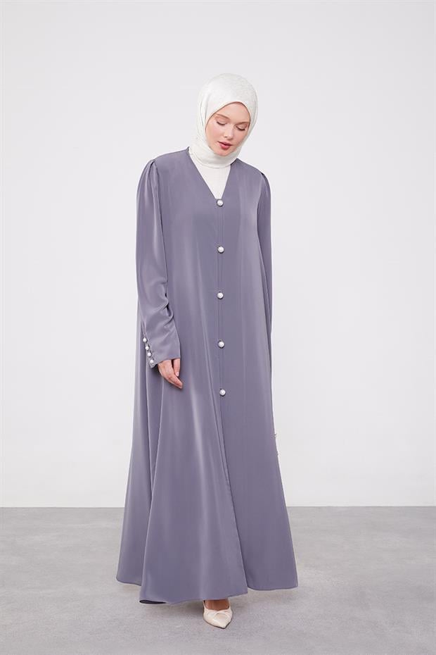 Antrasit İnci Düğmeli Kuşaklı Ferace