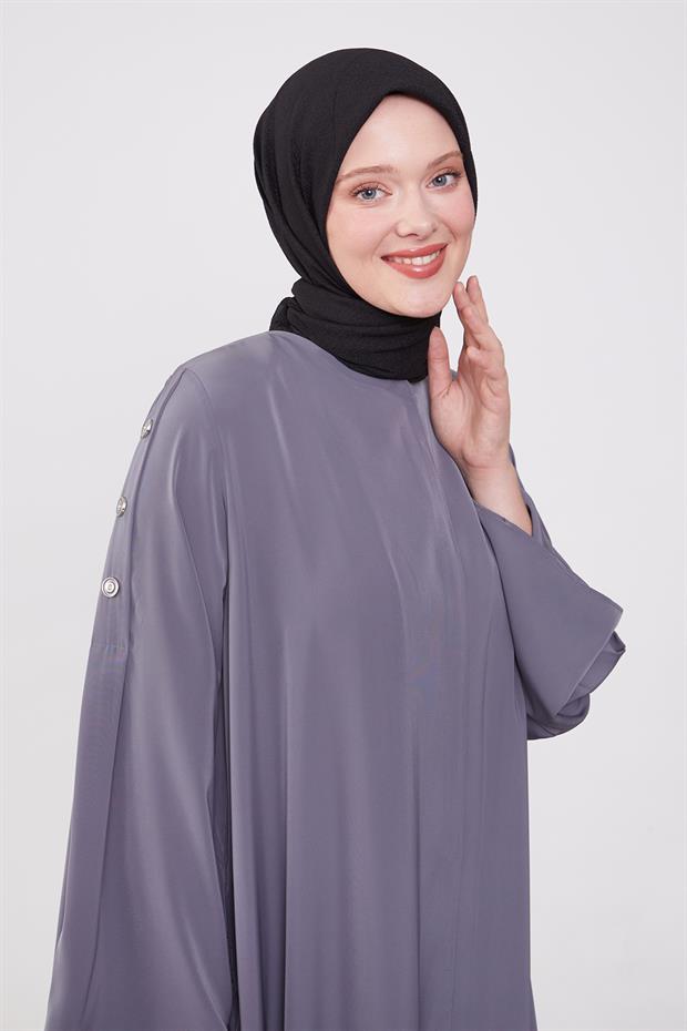 Antrasit Omuz Düğme Detaylı Ferace