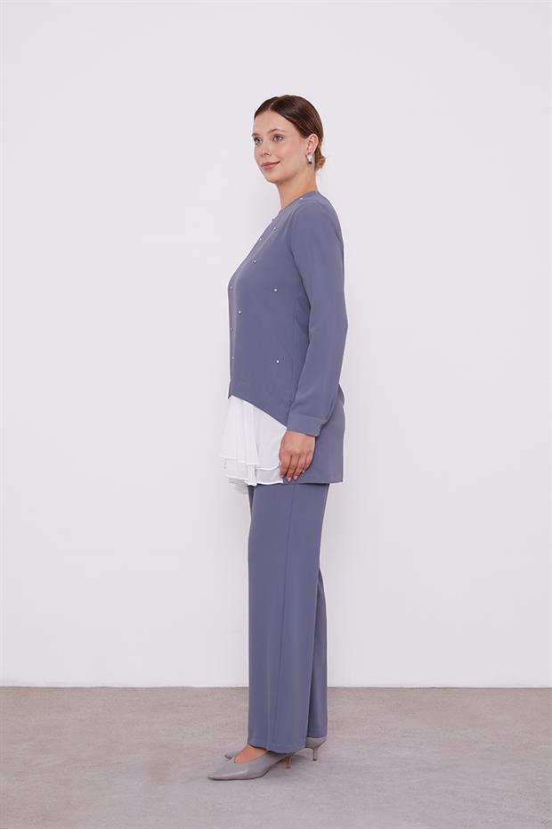 Antrasit Şifon Detaylı Tunik Takım