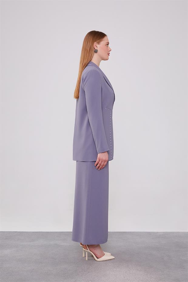 Antrasit Taş Detaylı Ceket Takım