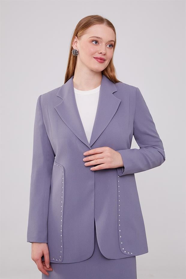 Antrasit Taş Detaylı Ceket Takım