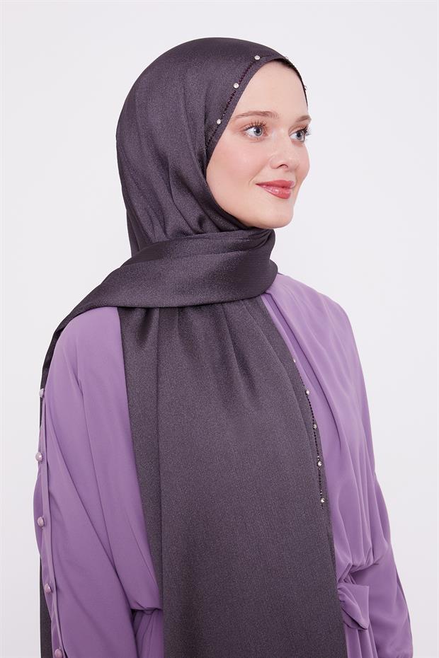 Antrasit Tek Taşlı Diamond Şal