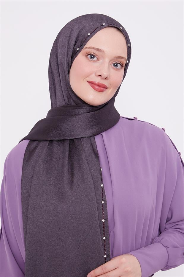 Antrasit Tek Taşlı Diamond Şal