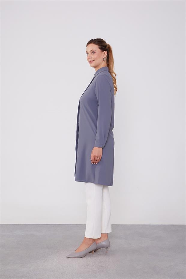 Antrasit Yaka Taş Detaylı Tunik