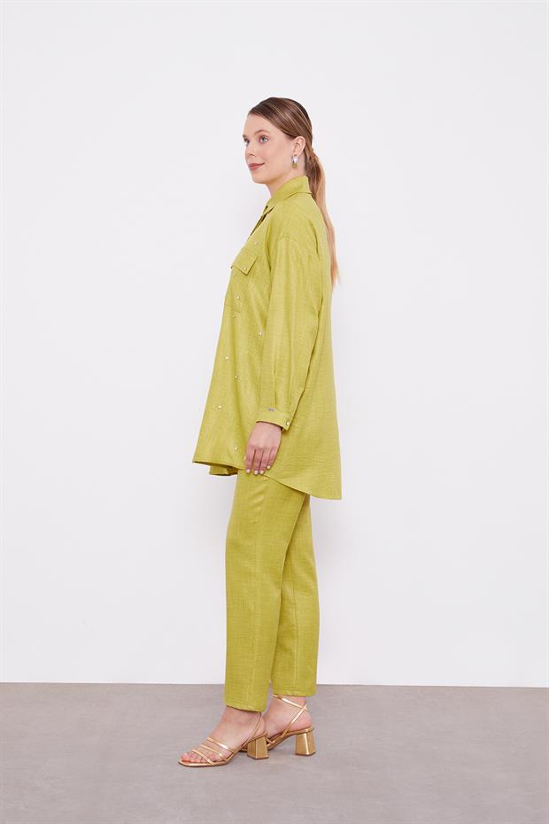 Asit Taş İşlemeli Melanj Gömlek İkili Takım