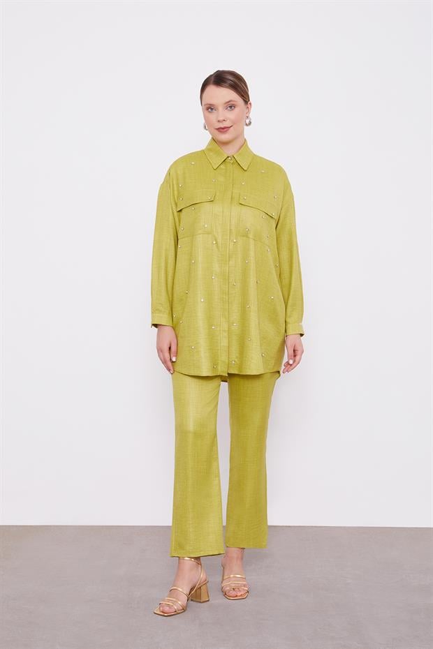 Asit Taş İşlemeli Melanj Gömlek İkili Takım