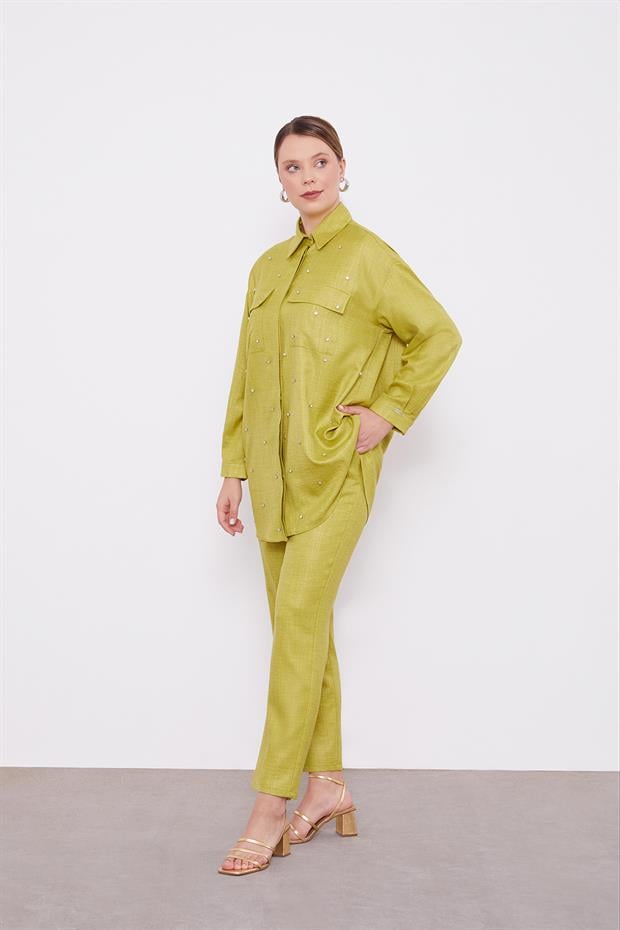 Asit Taş İşlemeli Melanj Gömlek İkili Takım