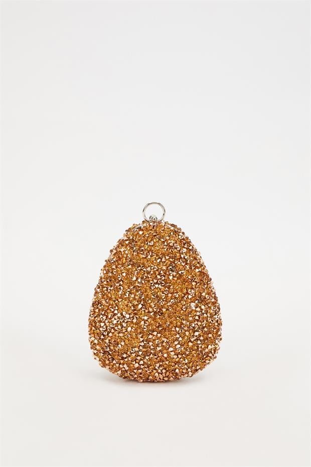 Bakır Oval Taşlı Abiye El Çantası