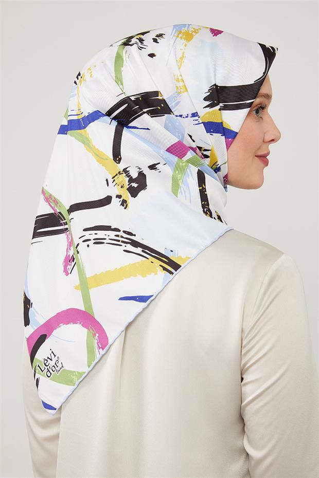 Bebe Mavisi Boya Desen Twill Eşarp