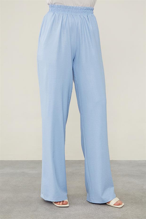 Bebe Mavisi Önü Taş İşlemeli Geniş Pantolonlu Tunik Takım