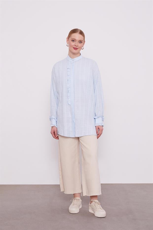 Bebe Mavisi Patı Fırfırlı Gömlek