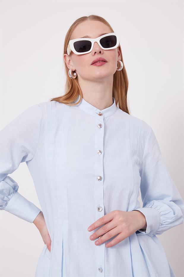 Bebe Mavisi Piliseli Melanj Gömlek