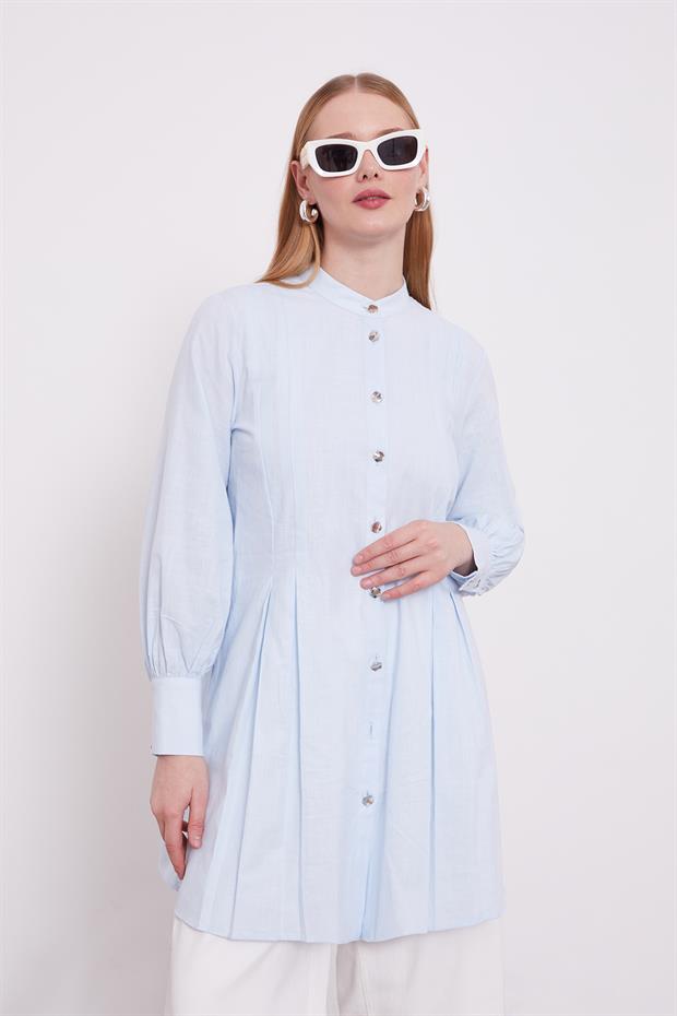 Bebe Mavisi Piliseli Melanj Gömlek