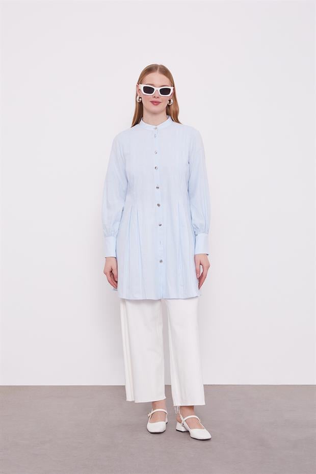 Bebe Mavisi Piliseli Melanj Gömlek