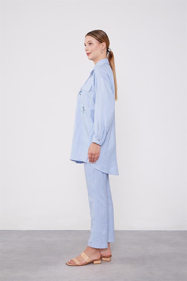 Bebe Mavisi Pul İşlemeli Gölek Yaka İkili Takım