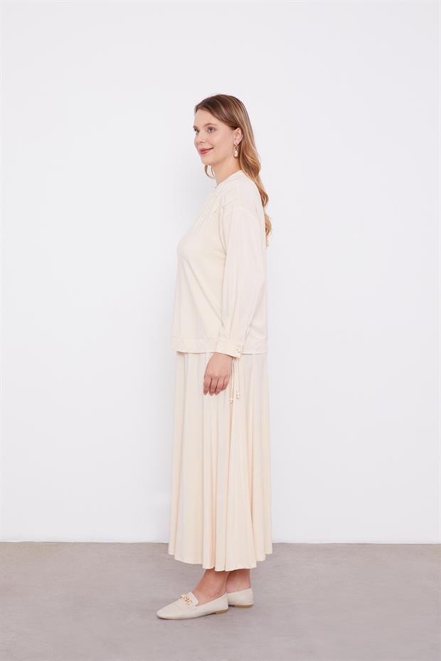 Bej İnci Detaylı Etekli Takım