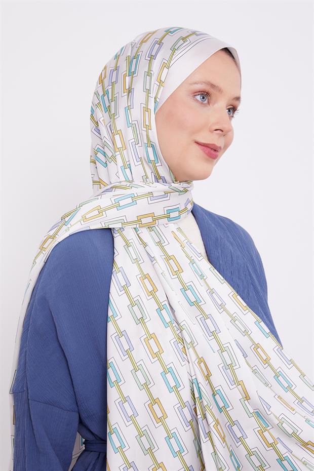 Bej Kare Zincir Desen Angel Şal