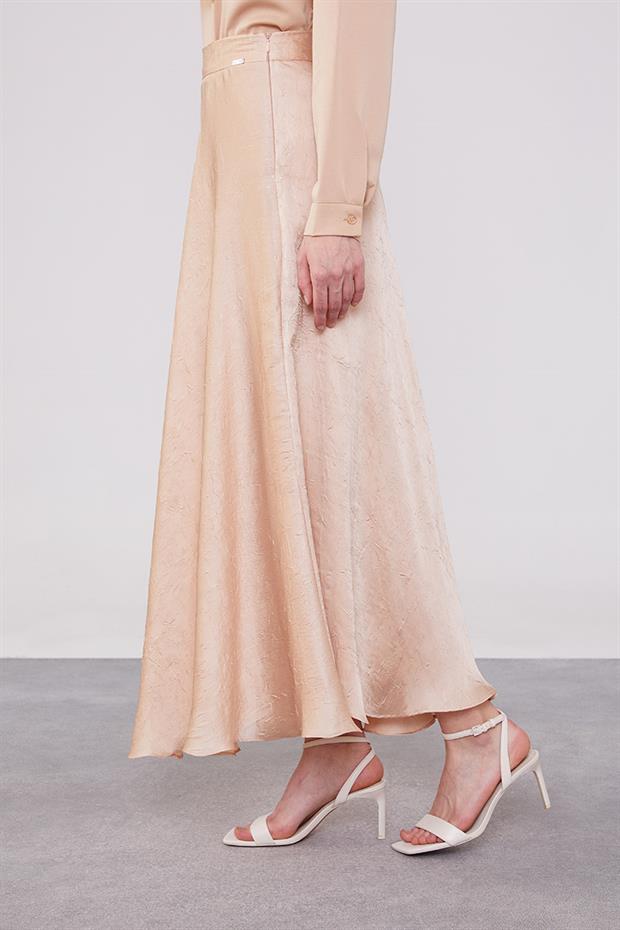 Bej Kraş Saten Etek