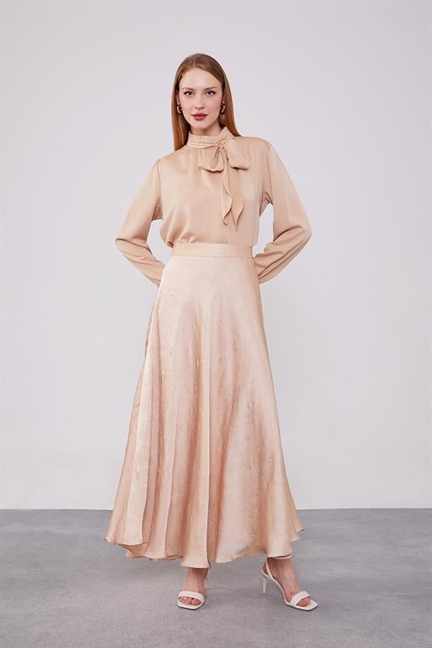 Bej Kraş Saten Etek