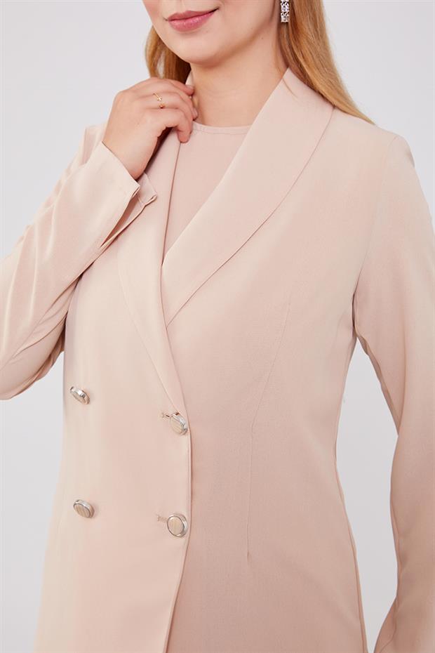 Bej Kruvaze Kesim Blazer Ceket Takım