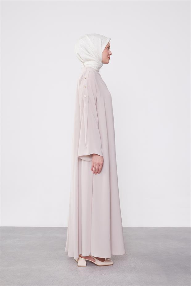 Bej Omuz Düğme Detaylı Ferace