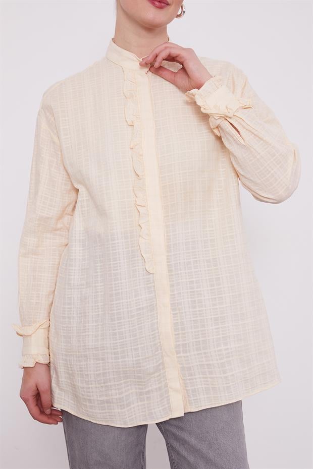 Bej Patı Fırfırlı Gömlek
