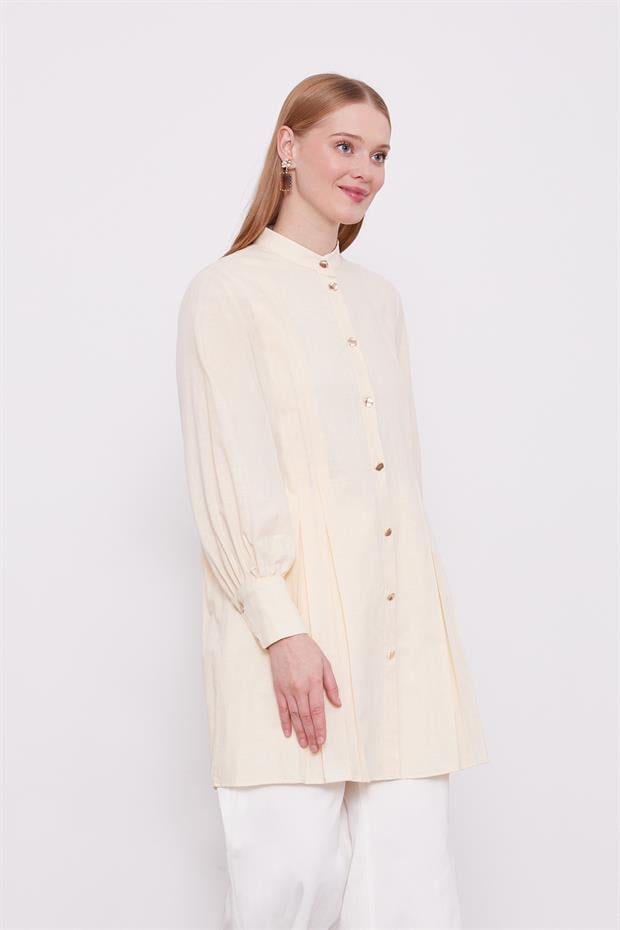 Bej Piliseli Melanj Gömlek