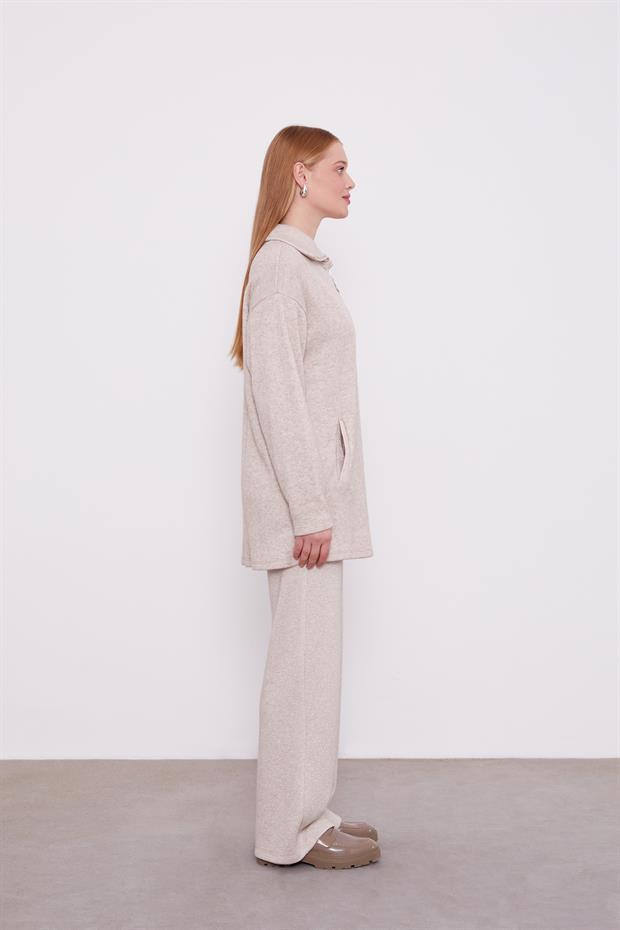 Bej Sim Detaylı Kaşmir İkili Takım