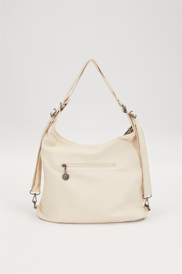 Beyaz Çok Cepli Omuz Çantası