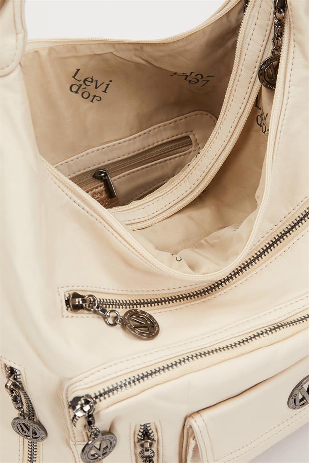 Beyaz Çok Cepli Omuz Çantası