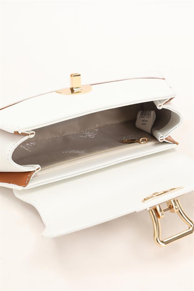 BEYAZ - CAMEL Oval El Çantası