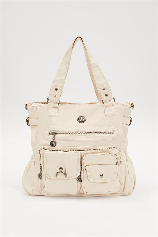 Beyaz Çepçik Detaylı Omuz Çantası