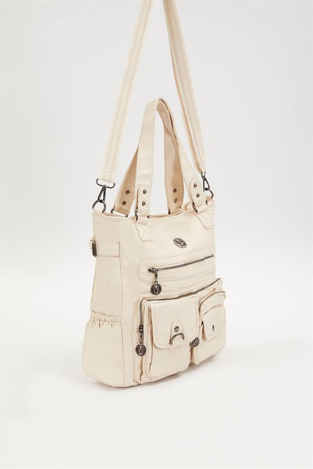 Beyaz Çepçik Detaylı Omuz Çantası