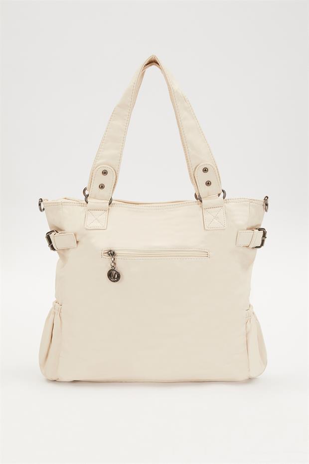 Beyaz Çepçik Detaylı Omuz Çantası