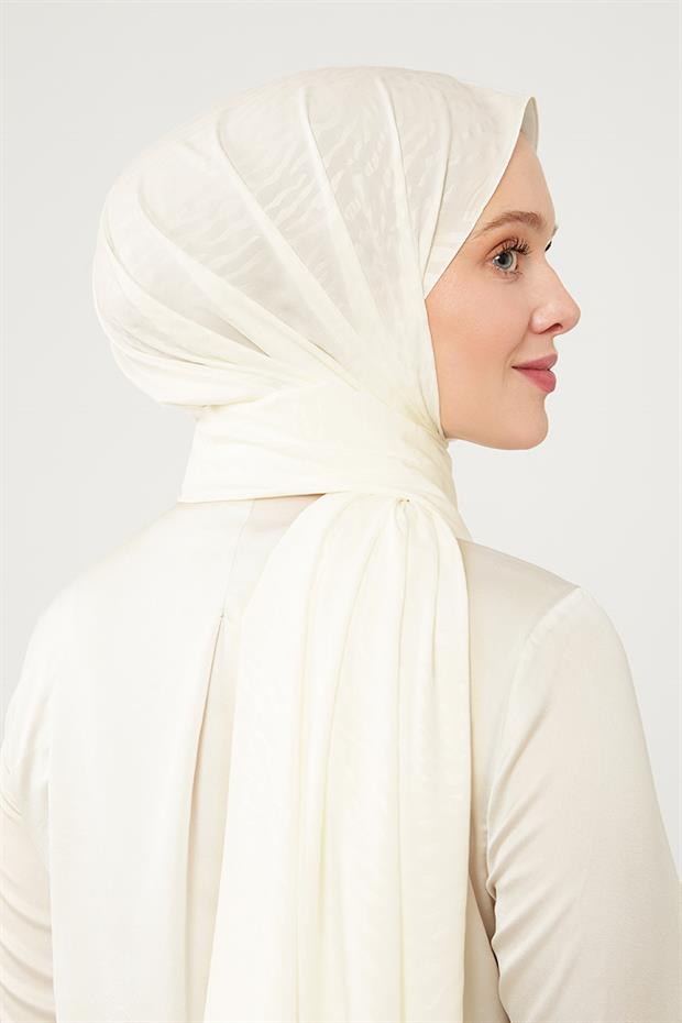 Beyaz Desenli Jakarlı Elegance Şal