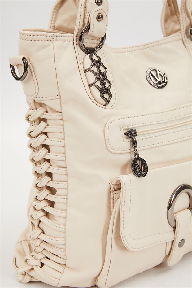 Beyaz Düğüm Detaylı Omuz Çantası