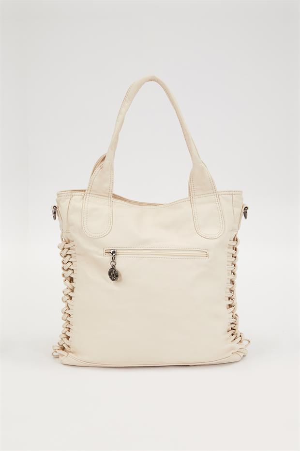 Beyaz Düğüm Detaylı Omuz Çantası