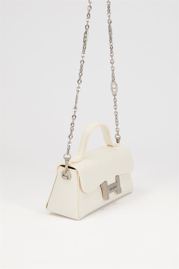 Beyaz Gizli Cep Detaylı Omuz Çantası