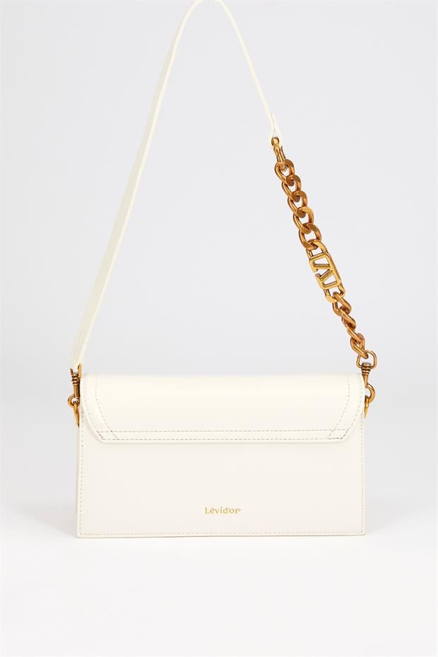 BEYAZ Kare Kilit Detaylı Omuz Çantası